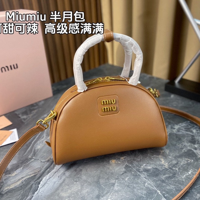 MIU MIU HALF - MOON BAG 23 IN CARAMEL BROWN CALFSKIN