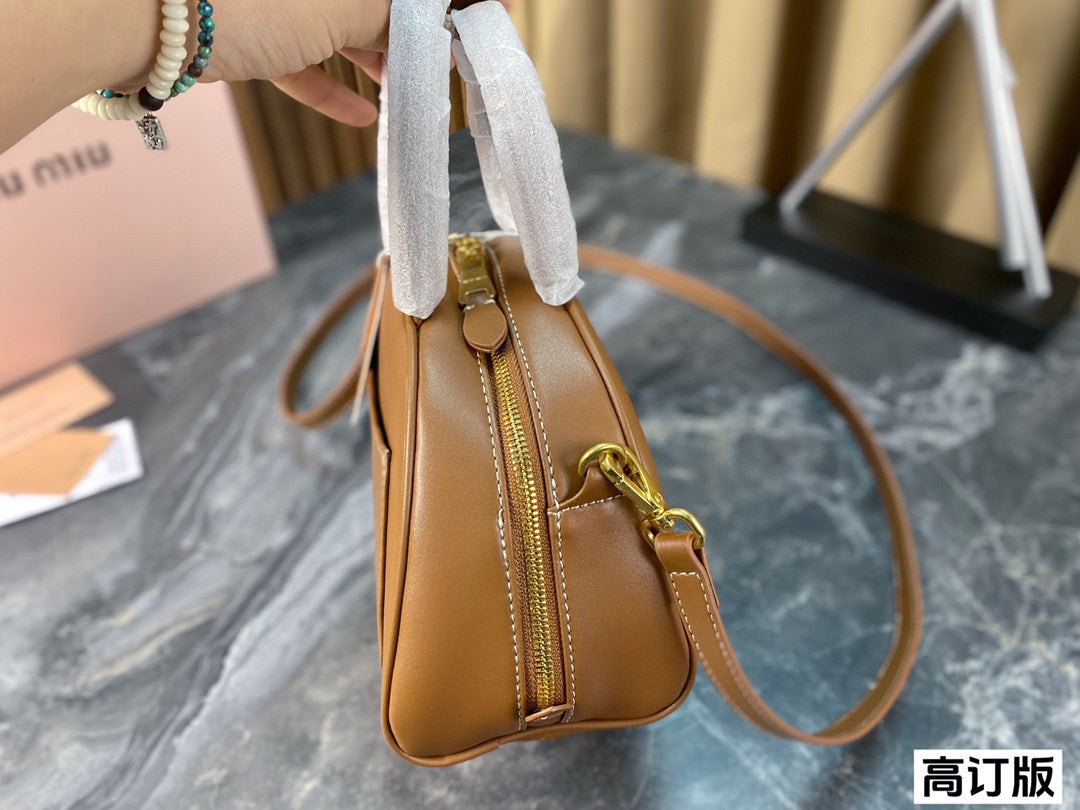 MIU MIU HALF - MOON BAG 23 IN CARAMEL BROWN CALFSKIN