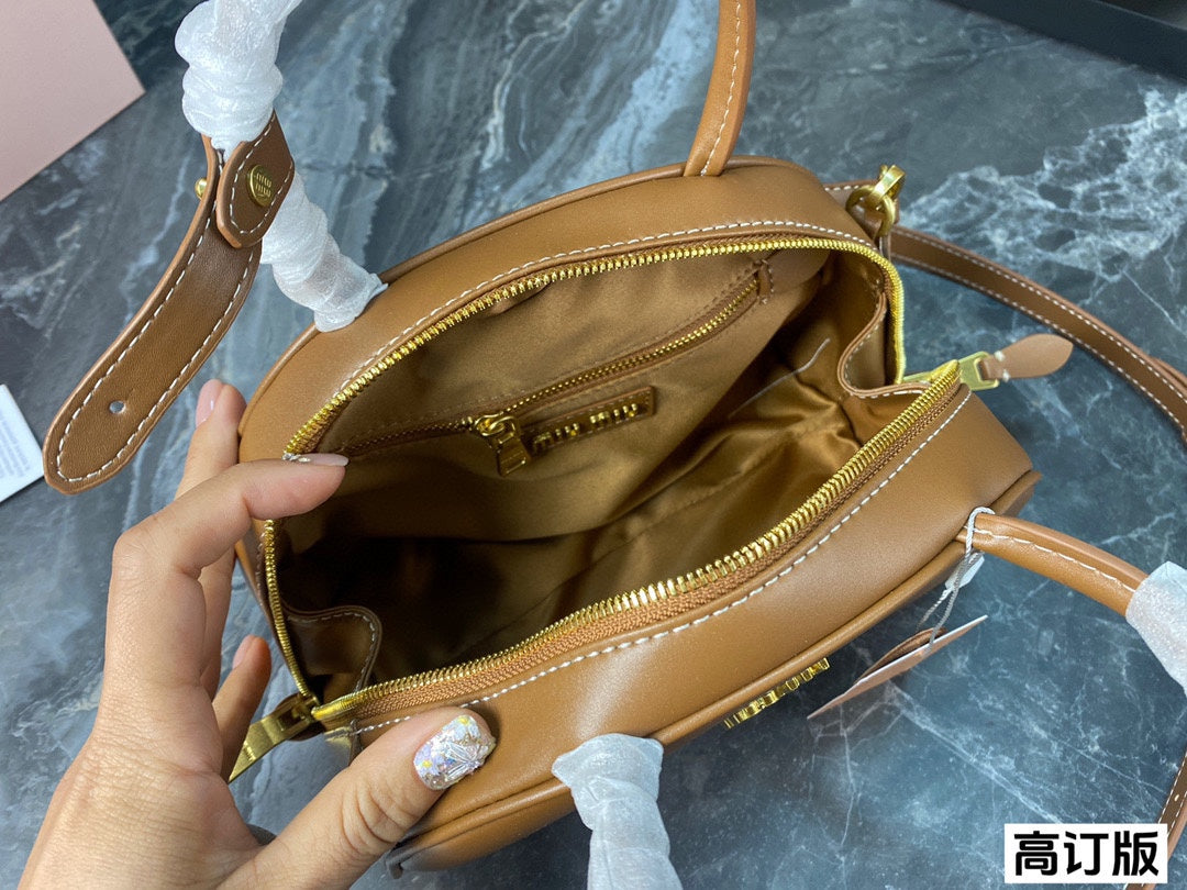 MIU MIU HALF - MOON BAG 23 IN CARAMEL BROWN CALFSKIN