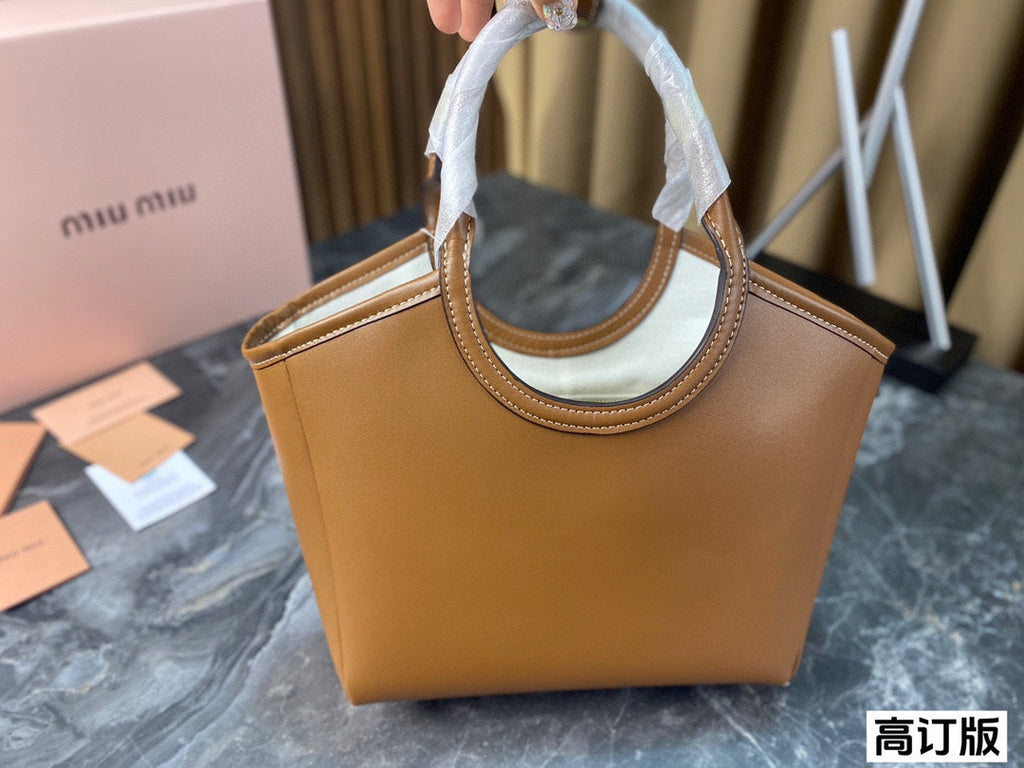 MIU MIU LARGE HOBO 27 TOTE IN CARAMEL BROWN CALFSKIN