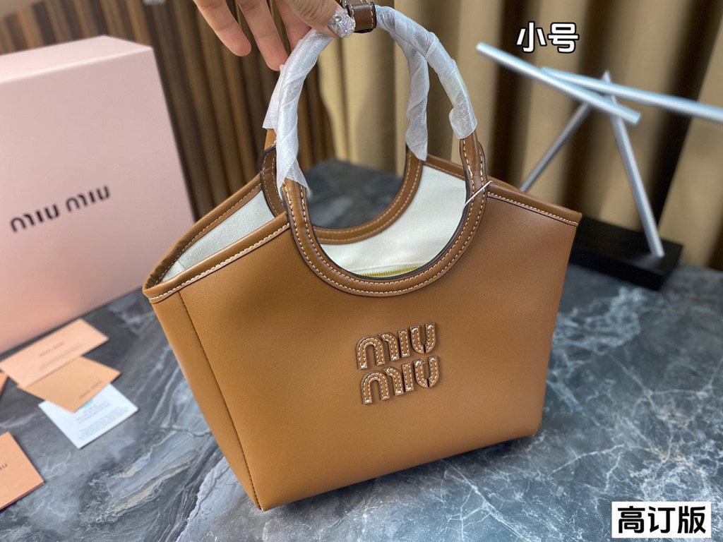 MIU MIU LARGE HOBO 27 TOTE IN CARAMEL BROWN CALFSKIN