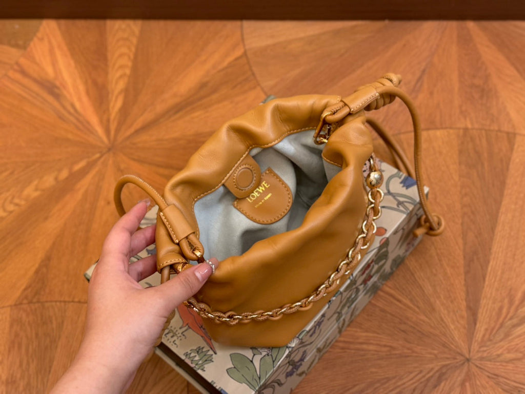 LOEWE LOE MINI 18 FLAMENCO PURSE IN WARM DESERT NAPPA LAMBSKIN
