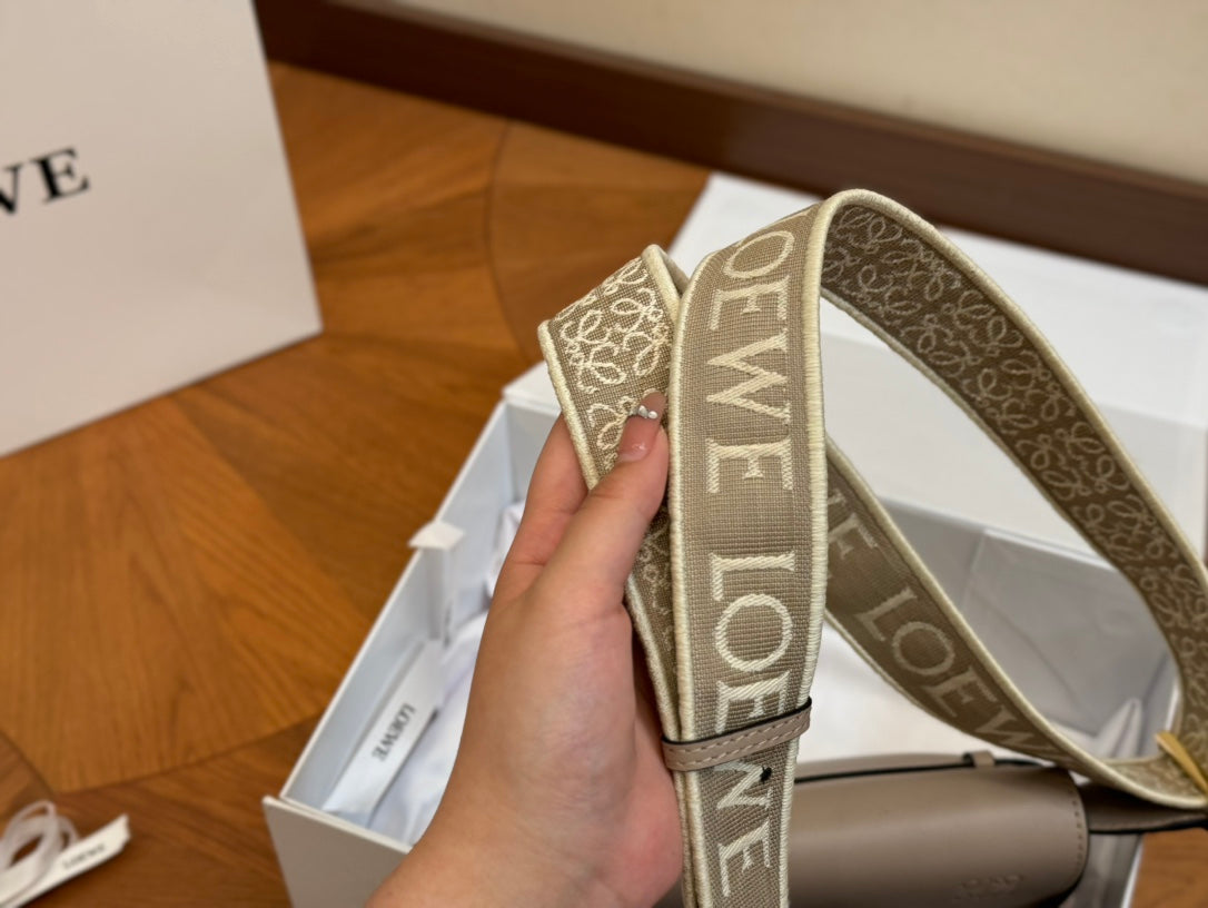 LOEWE LOE SMALL 21 GATE DUAL BAG IN KHAKI BROWN SOFT CALFSKIN AND JACQUARD