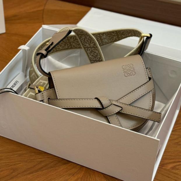 LOEWE LOE SMALL 21 GATE DUAL BAG IN KHAKI BROWN SOFT CALFSKIN AND JACQUARD