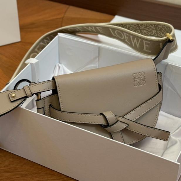 LOEWE LOE SMALL 21 GATE DUAL BAG IN KHAKI BROWN SOFT CALFSKIN AND JACQUARD
