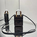 FENDI MINI SUNSHINE 18 IN BROWN RAFFIA AND BLACK WOOL CALFSKIN TRIM