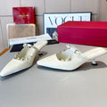 ROCKSTUD CAGED MULES 5 CM IN WHITE CALFSKIN