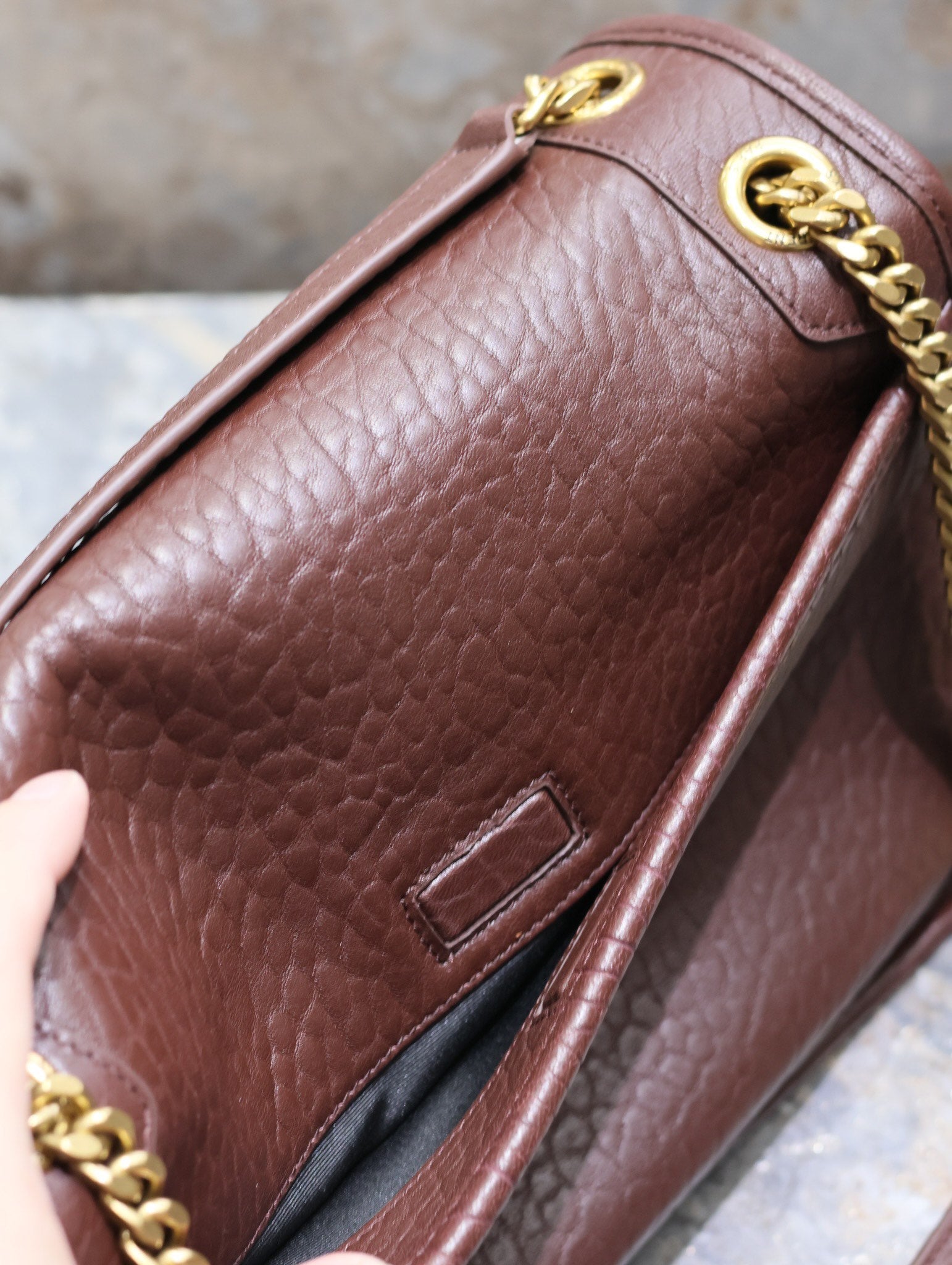 SAINT LAURENT NIKI MEDIUM 28 IN CHESTNUT BROWN ELEPHANT PATTERN LAMBSKIN GOLD HARDWARE