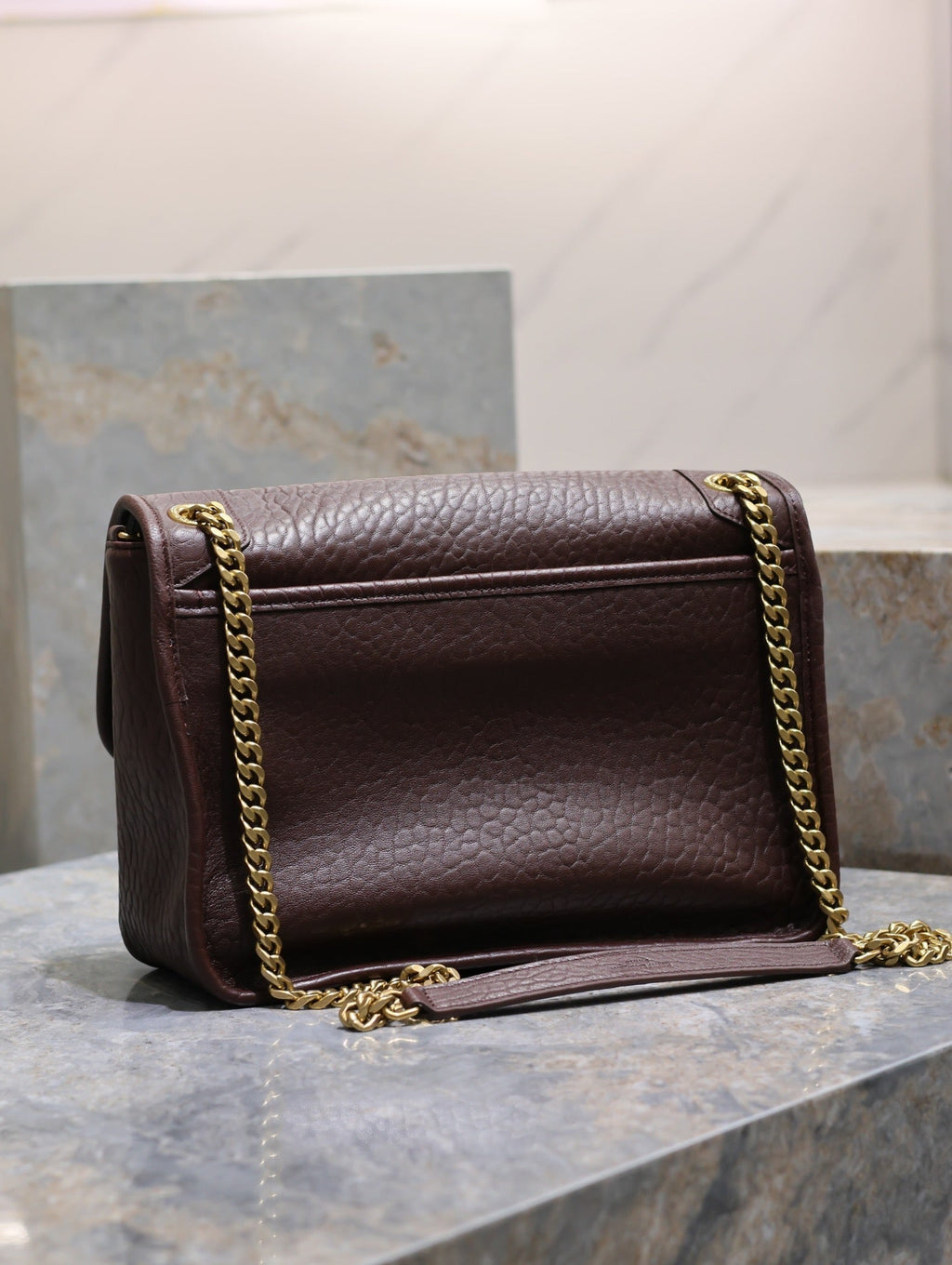 SAINT LAURENT NIKI MEDIUM 28 IN CHESTNUT BROWN ELEPHANT PATTERN LAMBSKIN GOLD HARDWARE