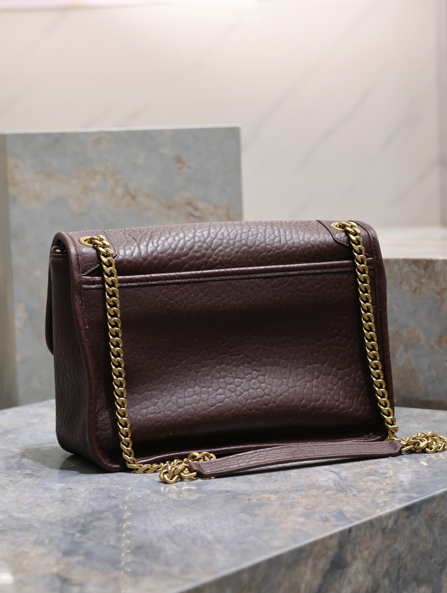 SAINT LAURENT NIKI MEDIUM 28 IN CHESTNUT BROWN ELEPHANT PATTERN LAMBSKIN GOLD HARDWARE