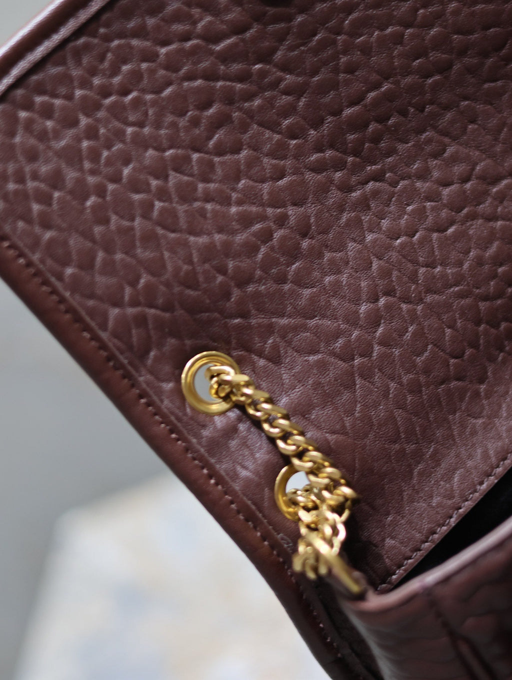 SAINT LAURENT Niki mini crinkled shoulder 22 in Chestnut Brown Lamskin Gold Hardware
