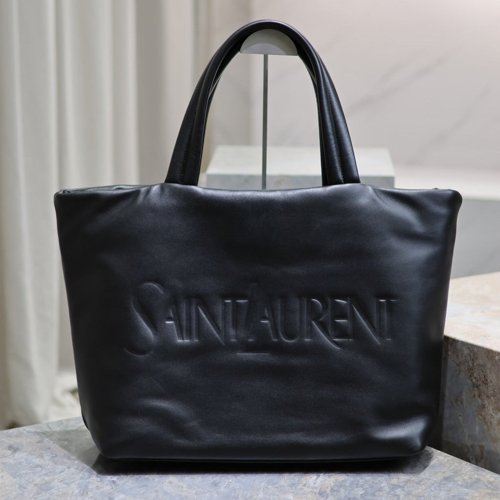 SAINT LAURENT TOTE BAG 50 IN BLACK CALFSKIN WITH EMBOSSED LOGO