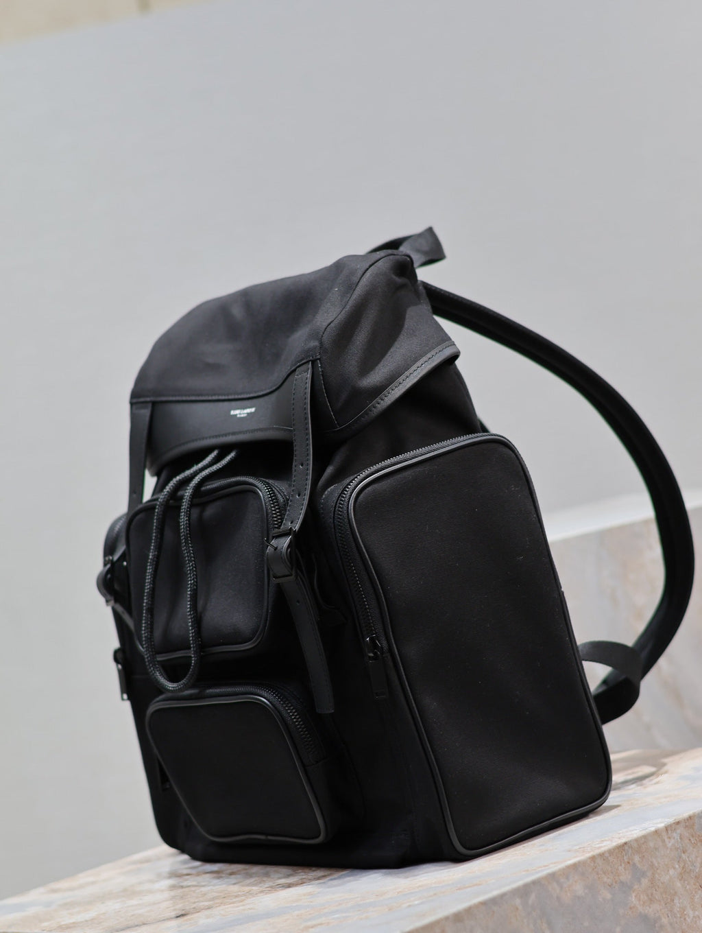 SAINT LAURENT CITY MULTI-POCKET BACKPACK 42 IN BLACK NYLON AND SMOOTH CALFSKIN