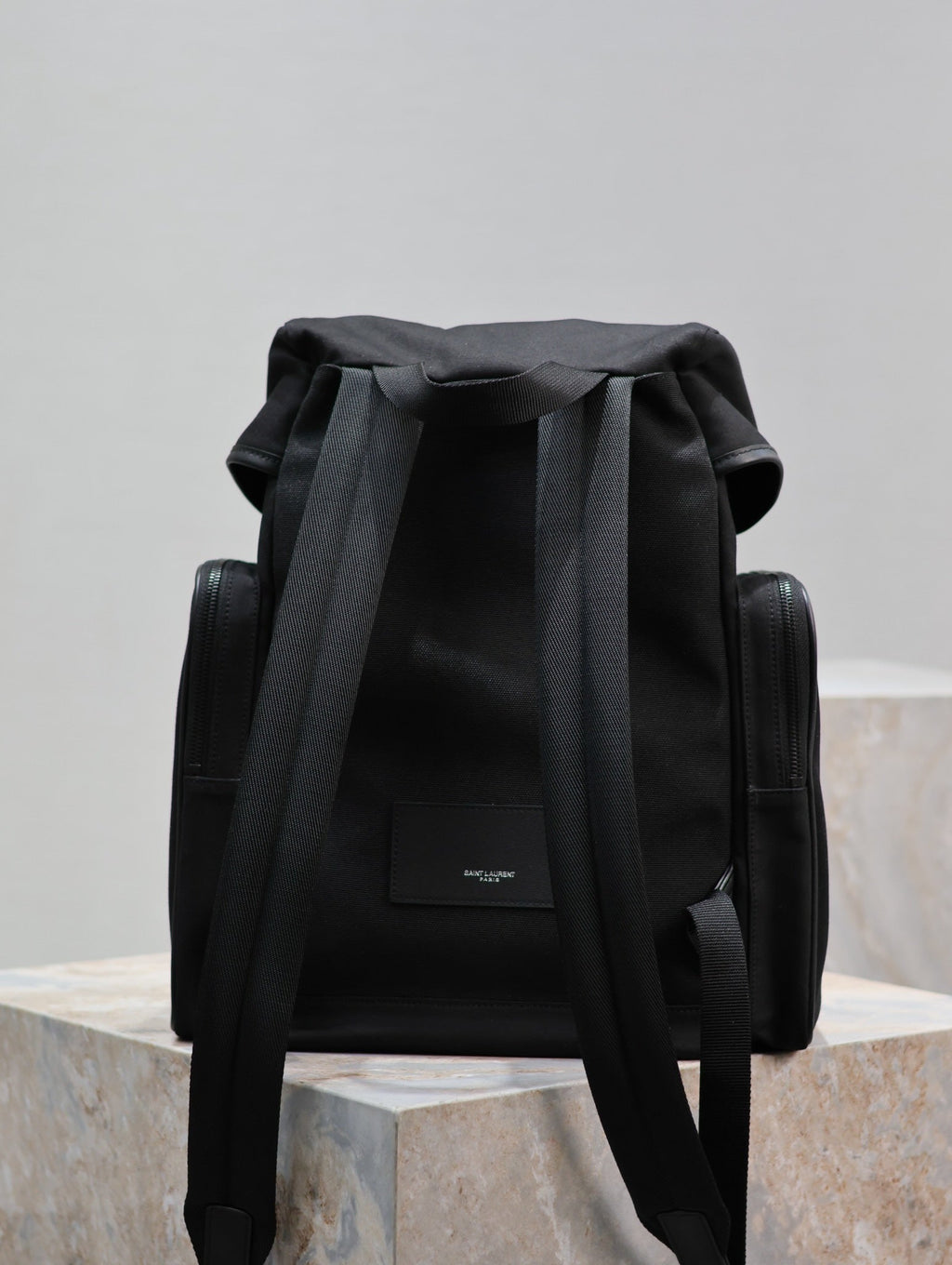 SAINT LAURENT CITY MULTI-POCKET BACKPACK 42 IN BLACK NYLON AND SMOOTH CALFSKIN