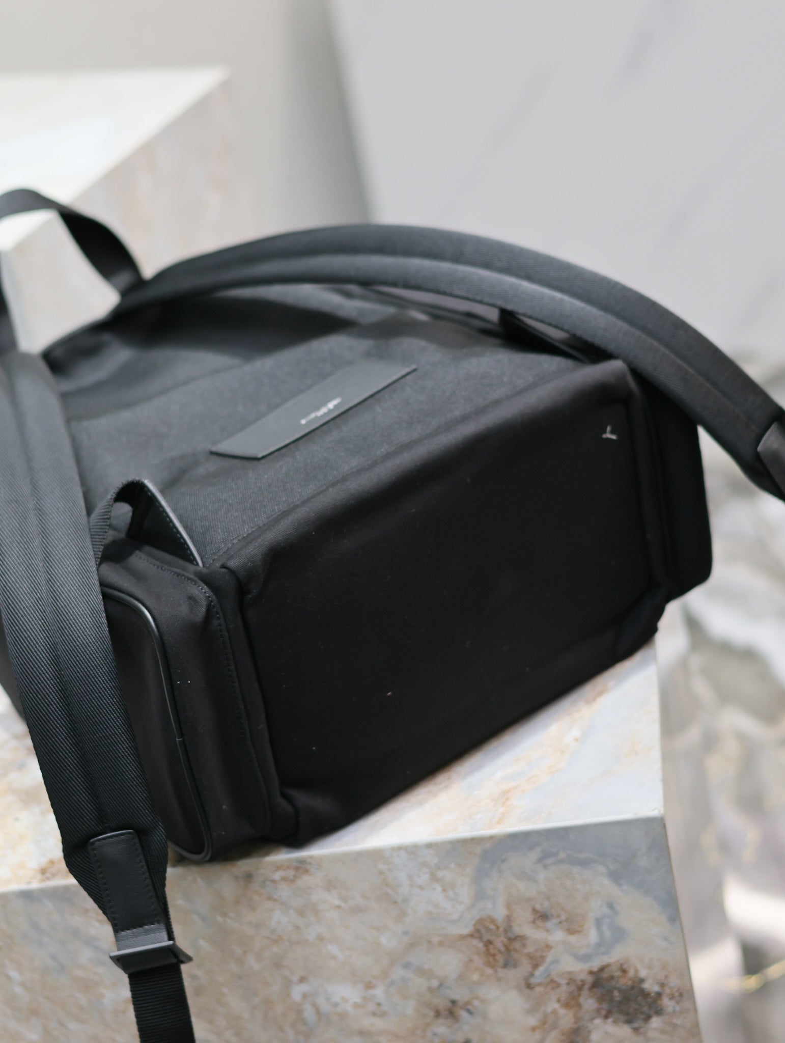 SAINT LAURENT CITY MULTI-POCKET BACKPACK 42 IN BLACK NYLON AND SMOOTH CALFSKIN