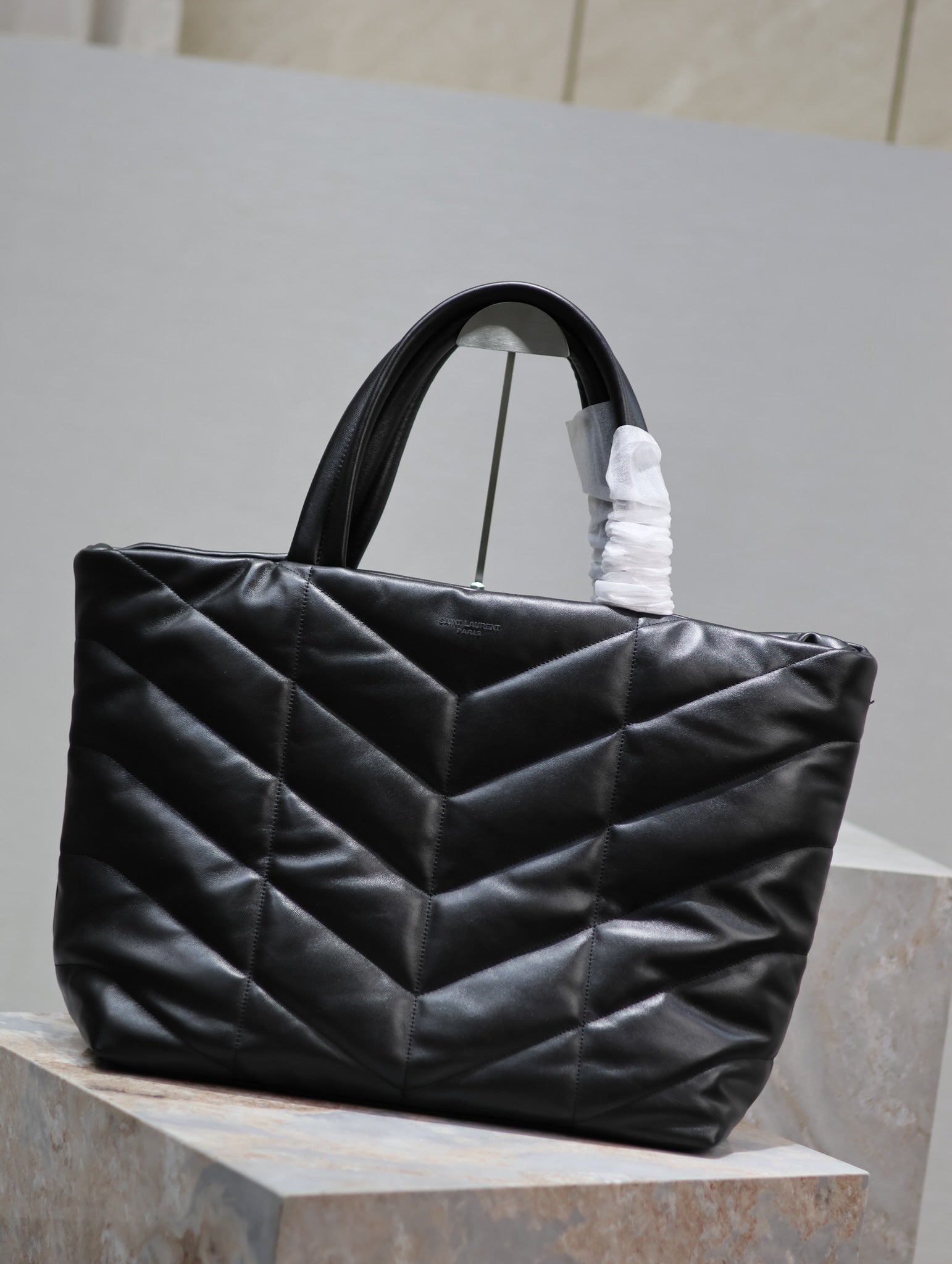 SAINT LAURENT PUFFER LARGE TOTE BAG 57 IN BLACK NAPA LAMBSKIN