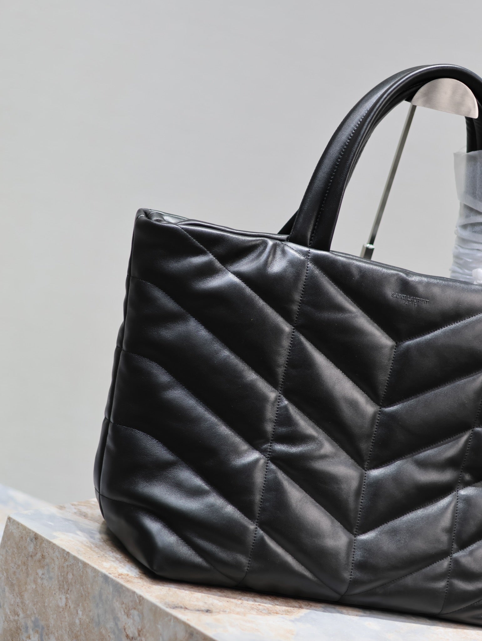 SAINT LAURENT PUFFER LARGE TOTE BAG 57 IN BLACK NAPA LAMBSKIN