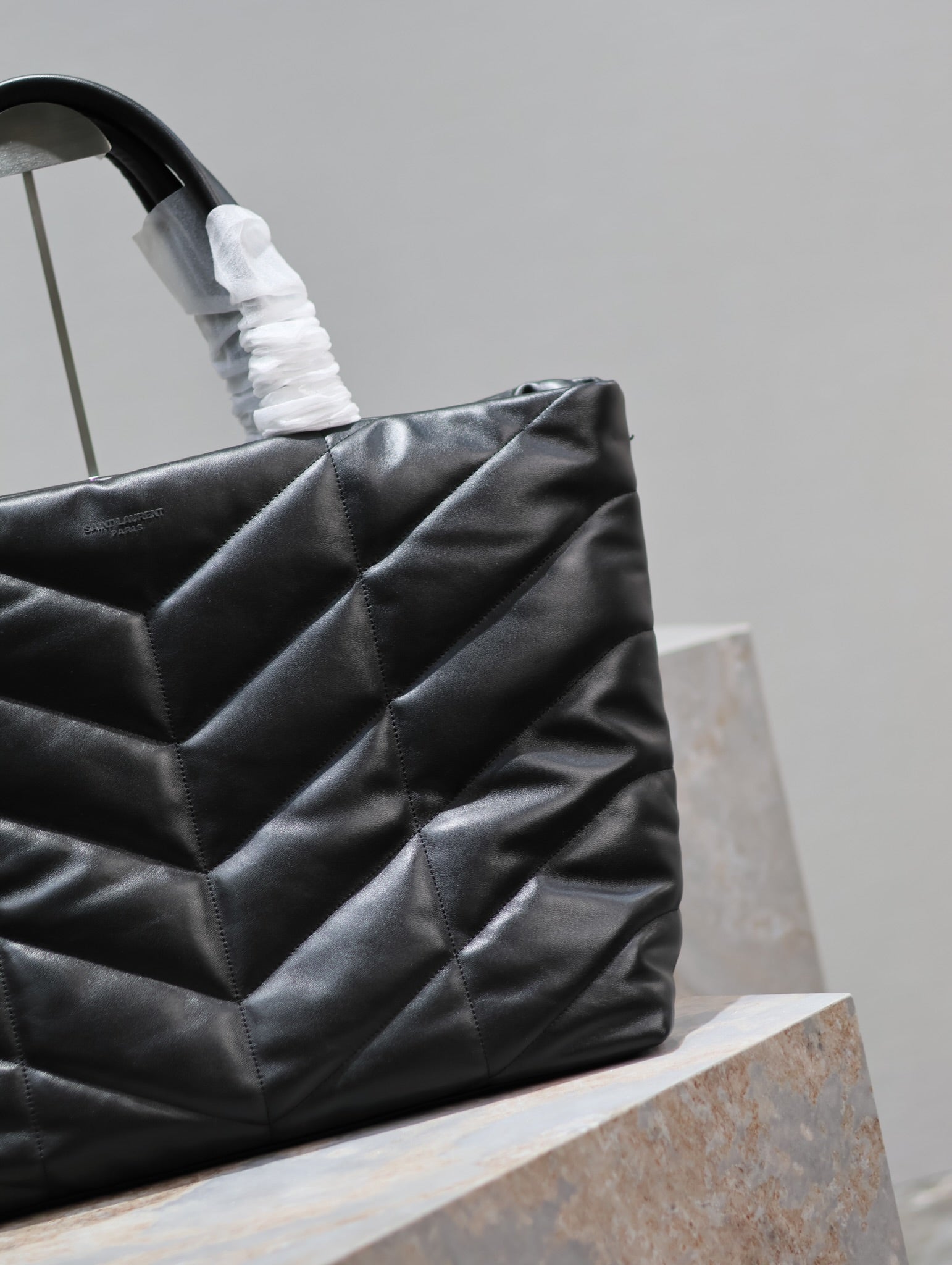 SAINT LAURENT PUFFER LARGE TOTE BAG 57 IN BLACK NAPA LAMBSKIN