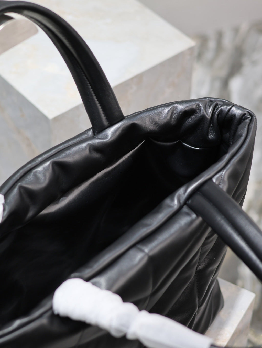 SAINT LAURENT PUFFER LARGE TOTE BAG 57 IN BLACK NAPA LAMBSKIN