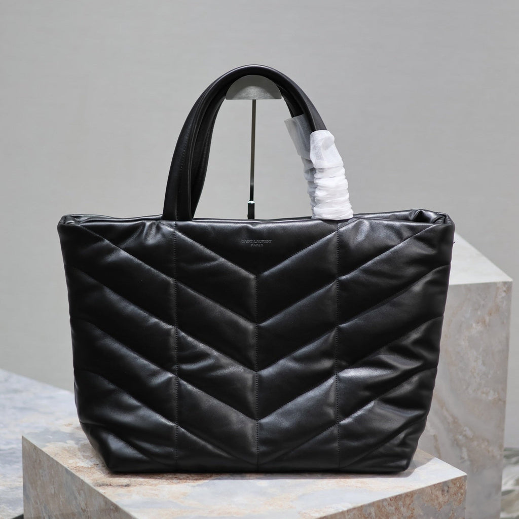 SAINT LAURENT PUFFER LARGE TOTE BAG 57 IN BLACK NAPA LAMBSKIN