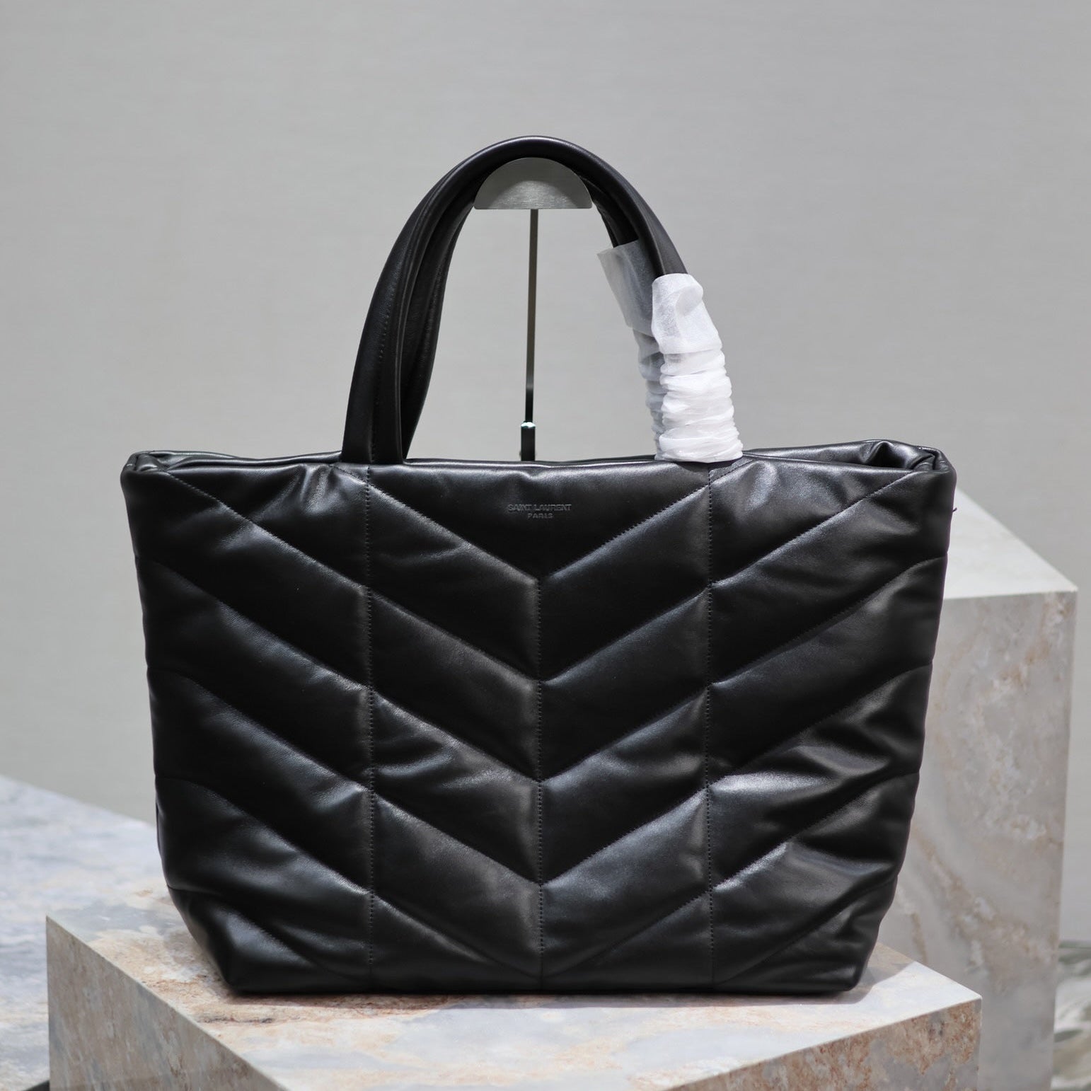 SAINT LAURENT PUFFER LARGE TOTE BAG 57 IN BLACK NAPA LAMBSKIN