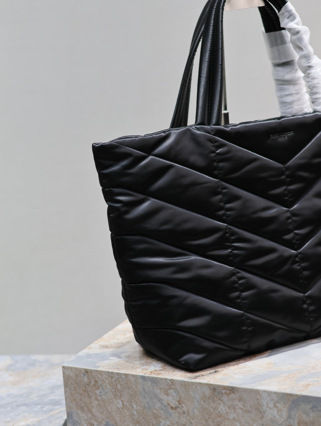 SAINT LAURENT PUFFER LARGE TOTE BAG 57 IN BLACK SILK