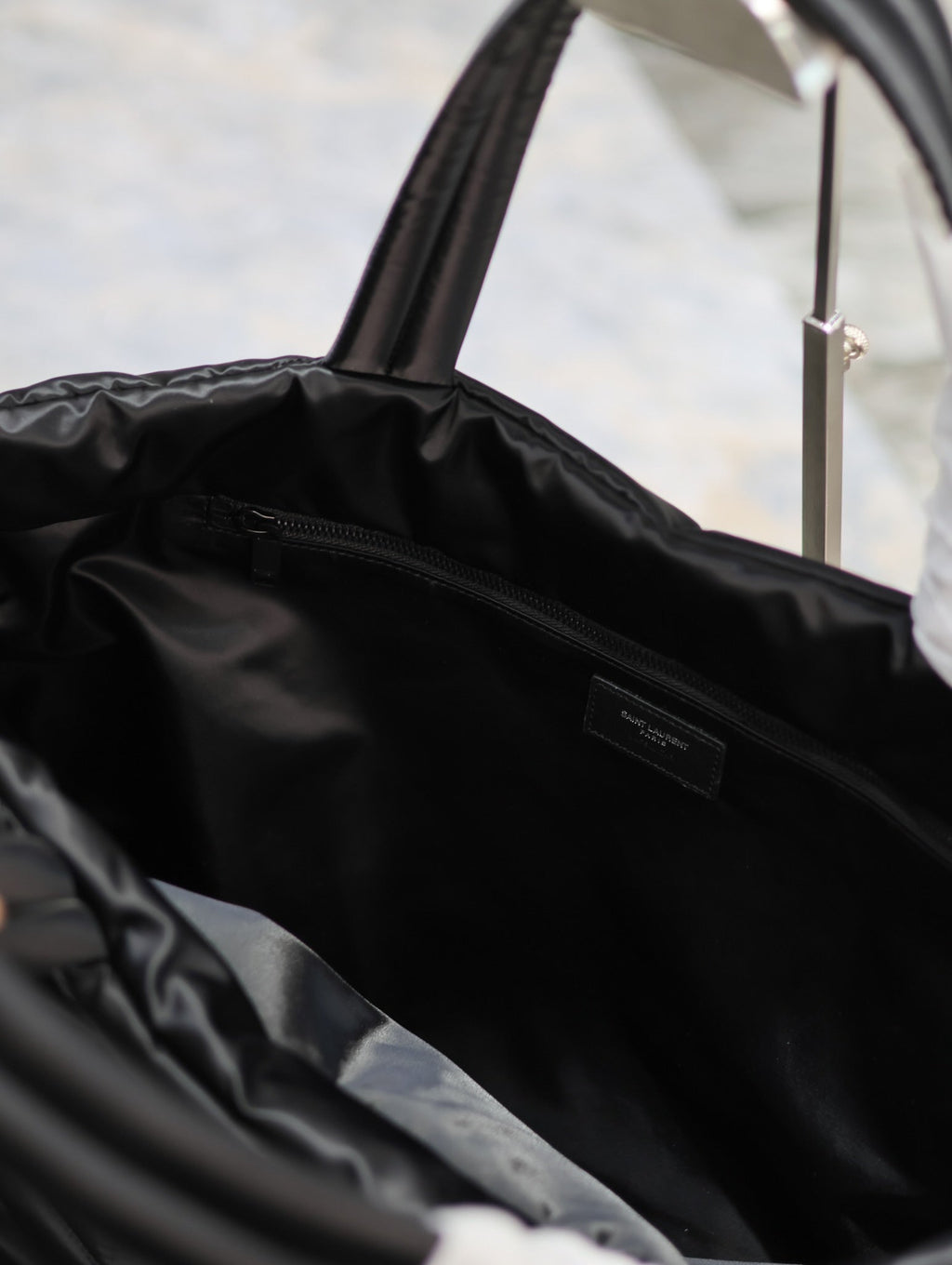 SAINT LAURENT PUFFER LARGE TOTE BAG 57 IN BLACK SILK