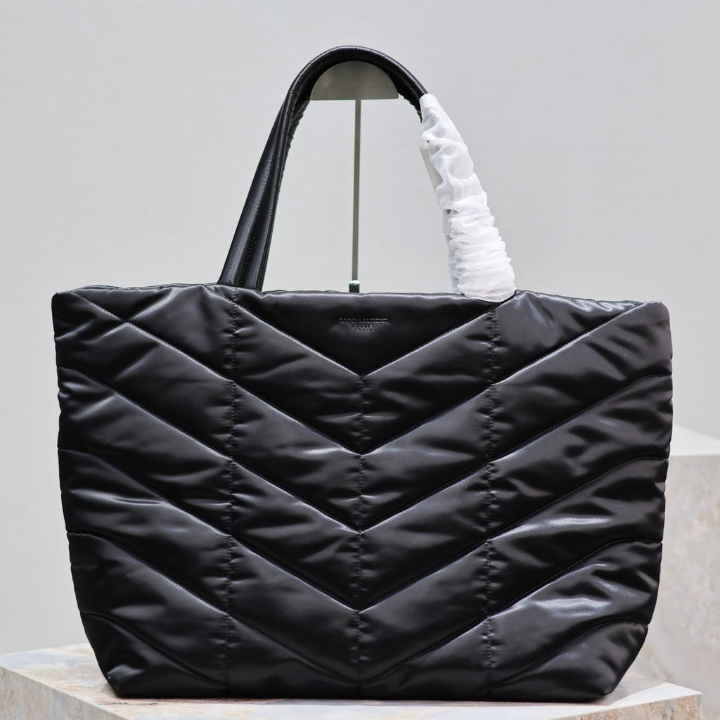 SAINT LAURENT PUFFER LARGE TOTE BAG 57 IN BLACK SILK