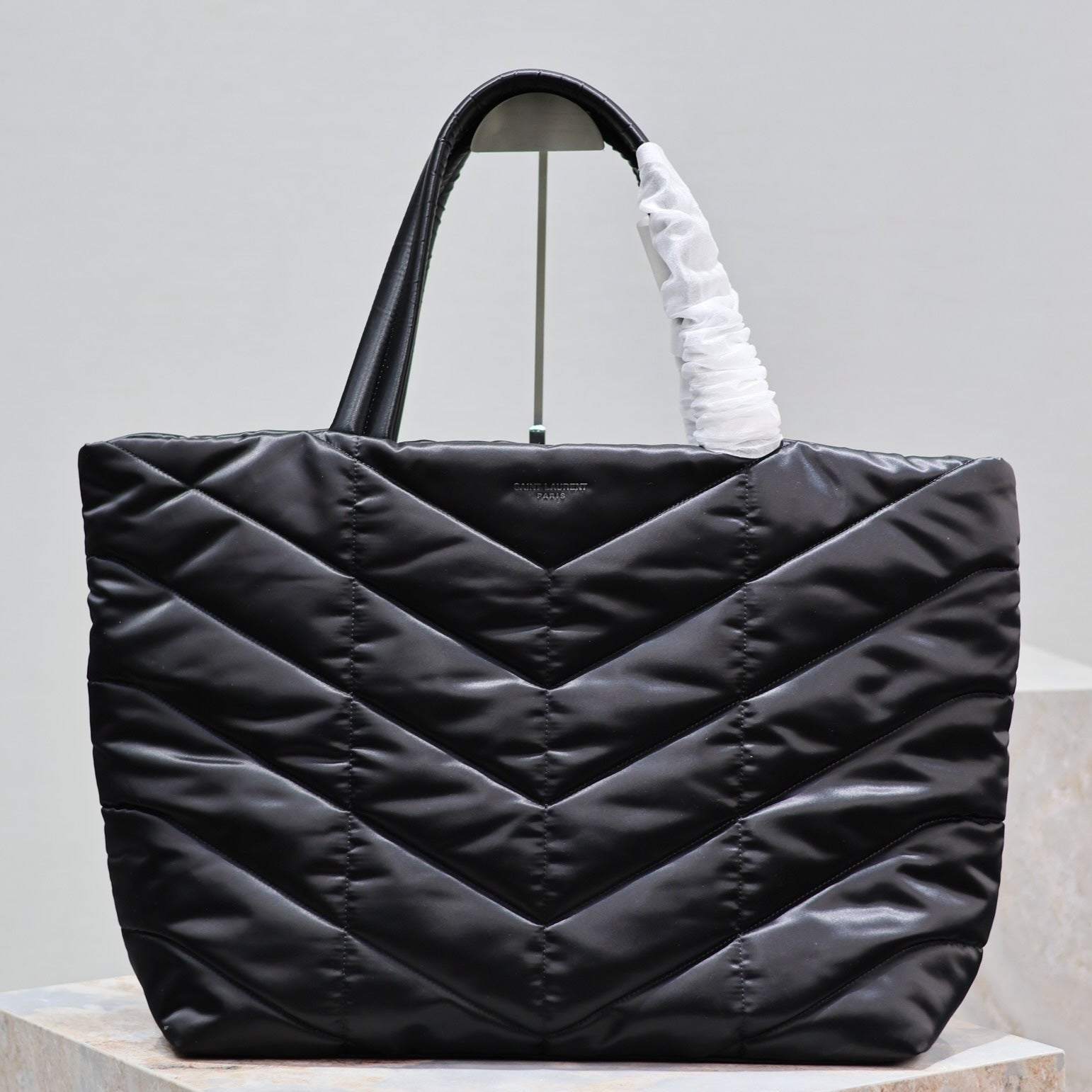 SAINT LAURENT PUFFER LARGE TOTE BAG 57 IN BLACK SILK