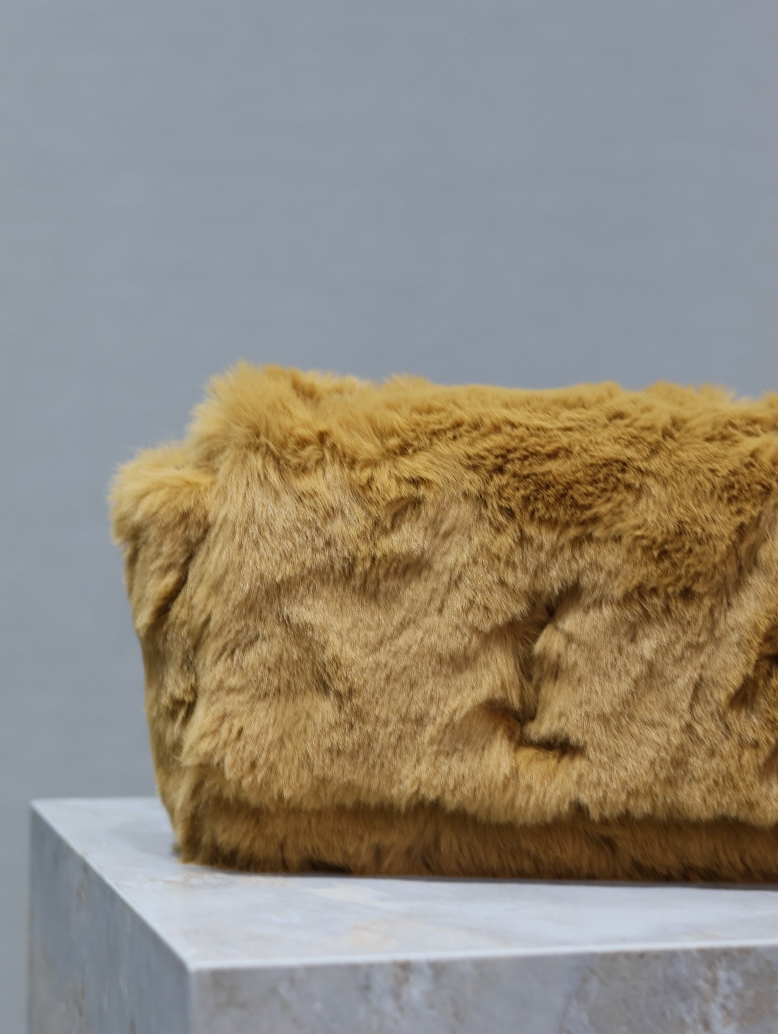 SAINT LAURENT KATE SMALL BAG 22 IN PEANUT BROWN RABBIT FUR GOLD CHAIN