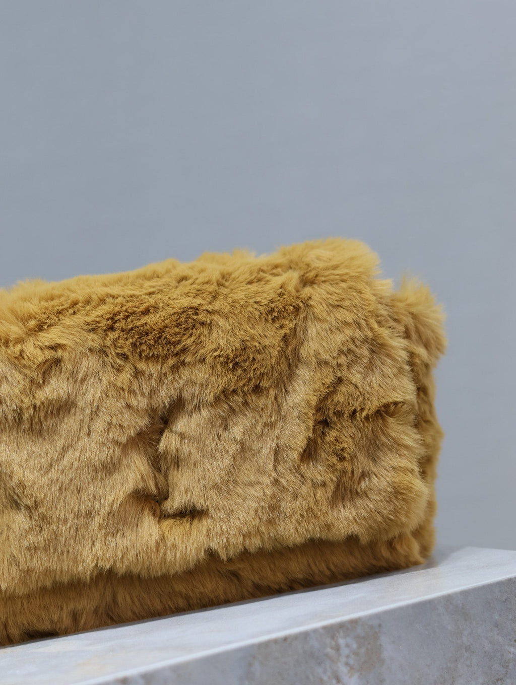 SAINT LAURENT KATE SMALL BAG 22 IN PEANUT BROWN RABBIT FUR GOLD CHAIN