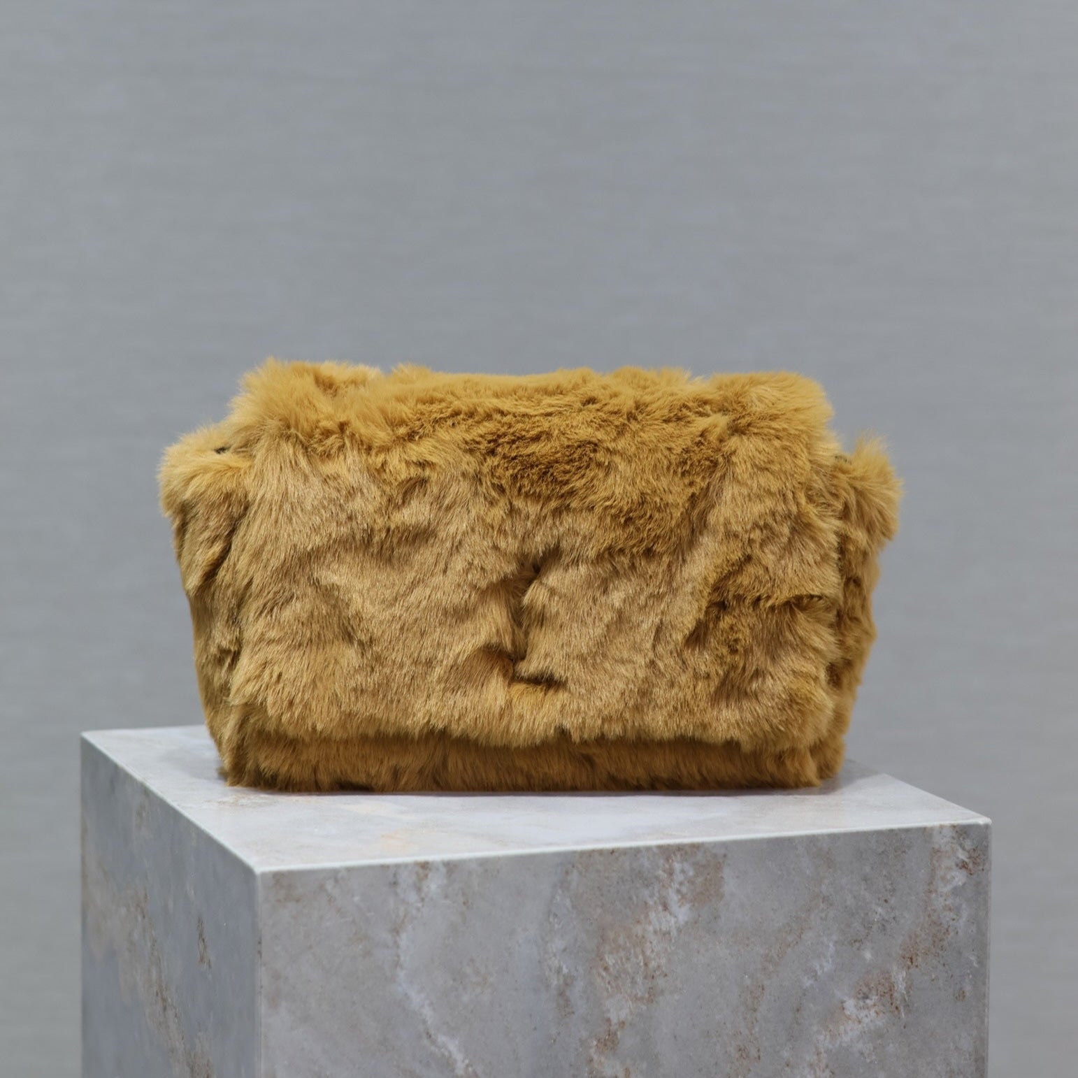 SAINT LAURENT KATE SMALL BAG 22 IN PEANUT BROWN RABBIT FUR GOLD CHAIN