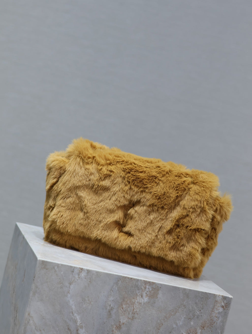 SAINT LAURENT KATE SMALL BAG 22 IN PEANUT BROWN RABBIT FUR GOLD CHAIN