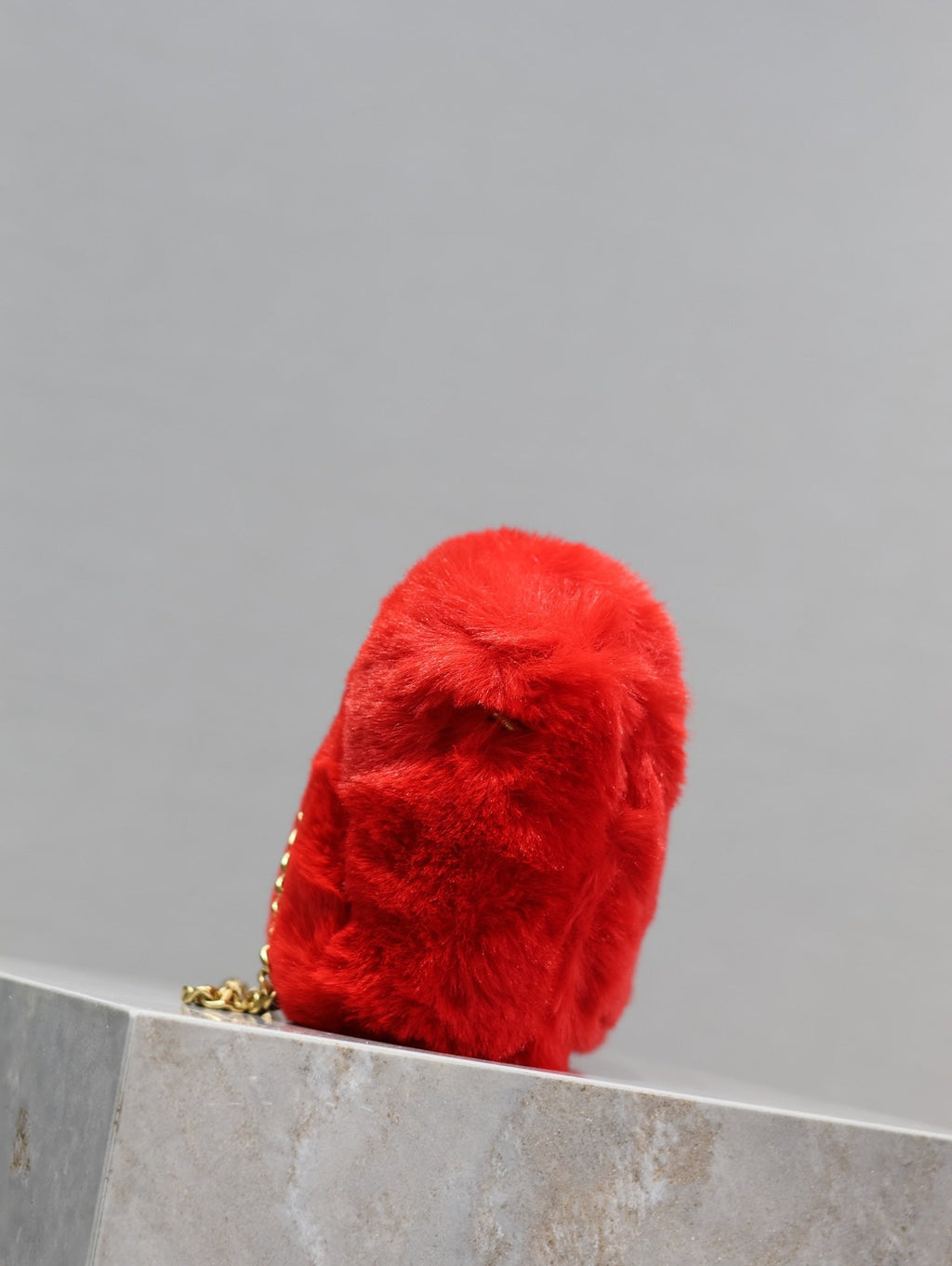 SAINT LAURENT KATE SMALL BAG 22 IN SCARLET RED RABBIT FUR GOLD CHAIN
