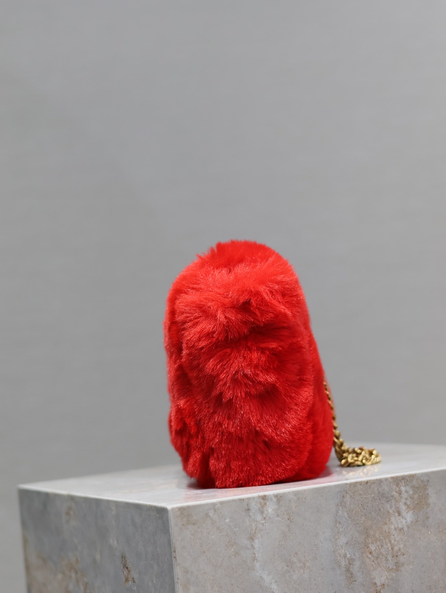 SAINT LAURENT KATE SMALL BAG 22 IN SCARLET RED RABBIT FUR GOLD CHAIN
