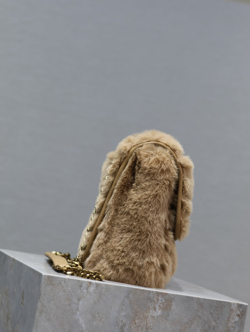 SAINT LAURENT NIKI MEDIUM 28 IN DARK BEIGE RABBIT FUR