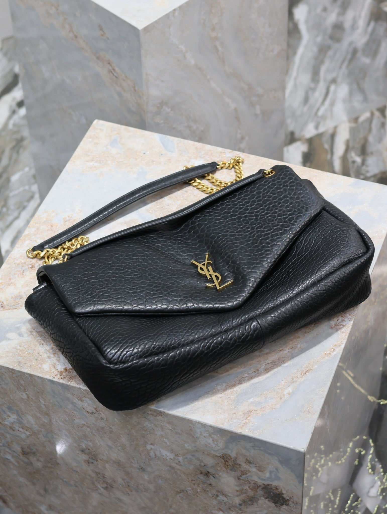 SAINT LAURENT CALYPSO BAG 35 IN BLACK LAMBSKIN GOLD HARDWARE