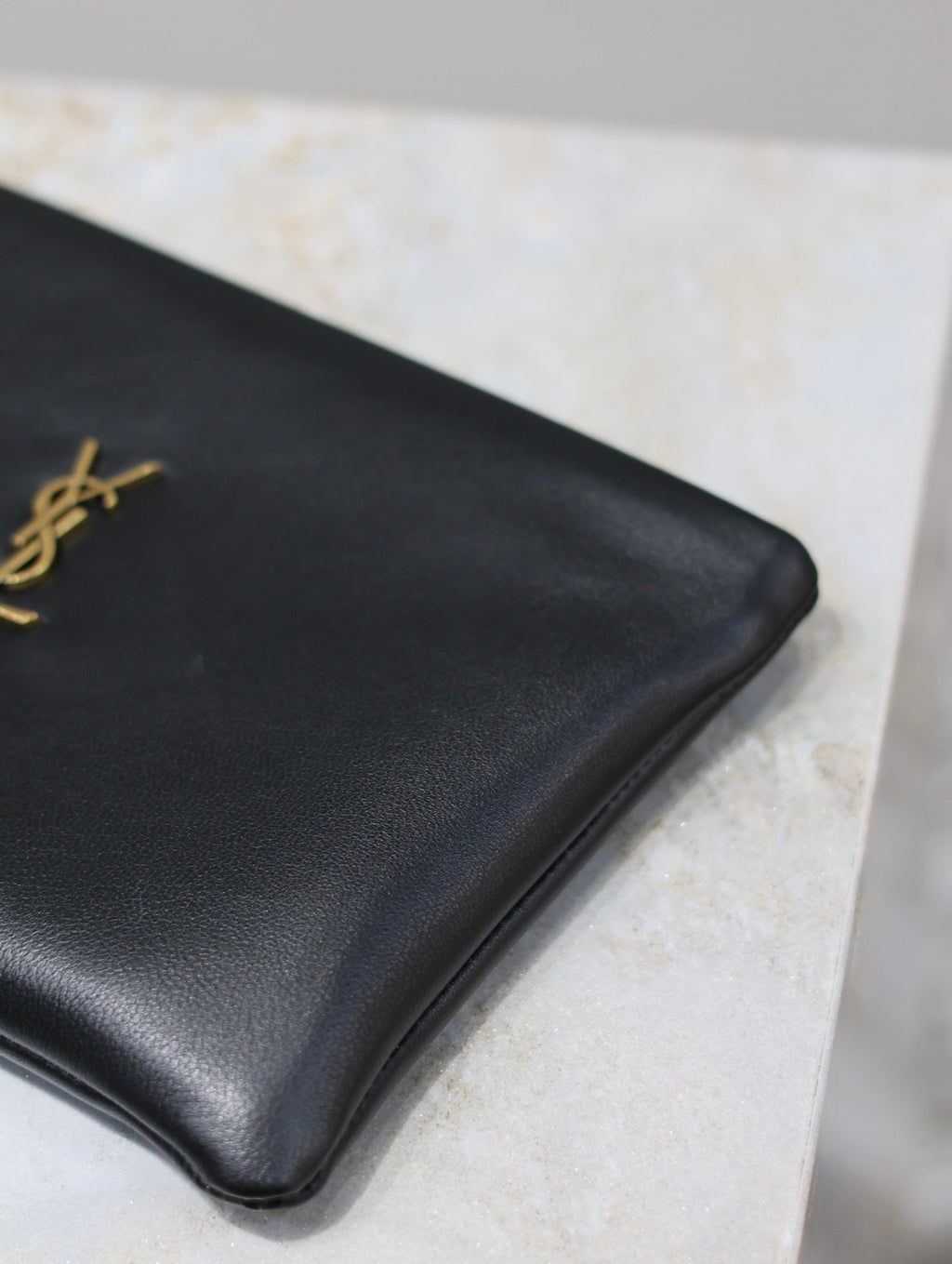 SAINT LAURENT CALYPSO SMALL POUCH 23 IN BLACK SMOOTH LAMBSKIN