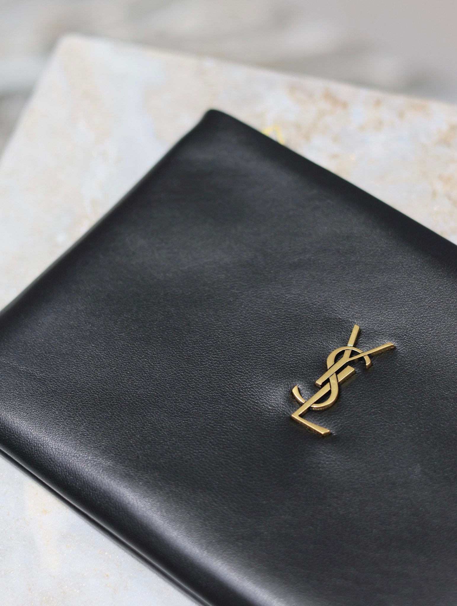 SAINT LAURENT CALYPSO SMALL POUCH 23 IN BLACK SMOOTH LAMBSKIN