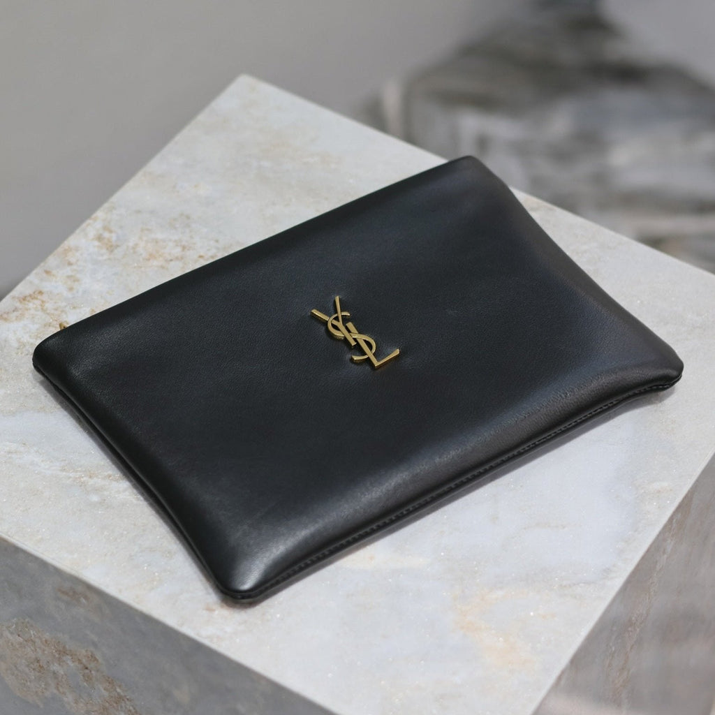 SAINT LAURENT CALYPSO SMALL POUCH 23 IN BLACK SMOOTH LAMBSKIN