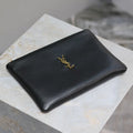 SAINT LAURENT CALYPSO SMALL POUCH 23 IN BLACK SMOOTH LAMBSKIN