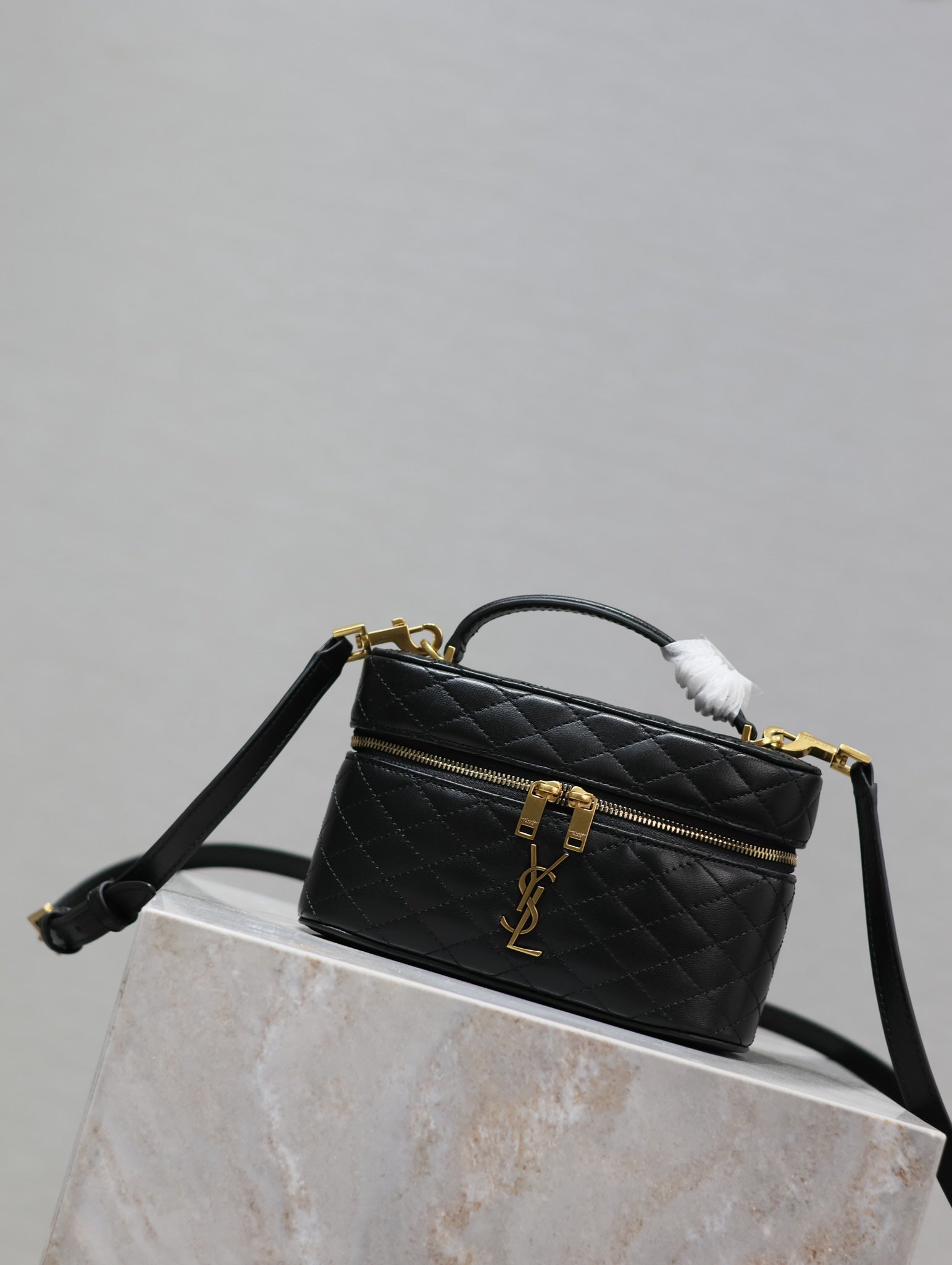 SAINT LAURENT GABY MINI VANITY 18 IN BLACK QUILTED LAMBSKIN GOLD HARDWARE
