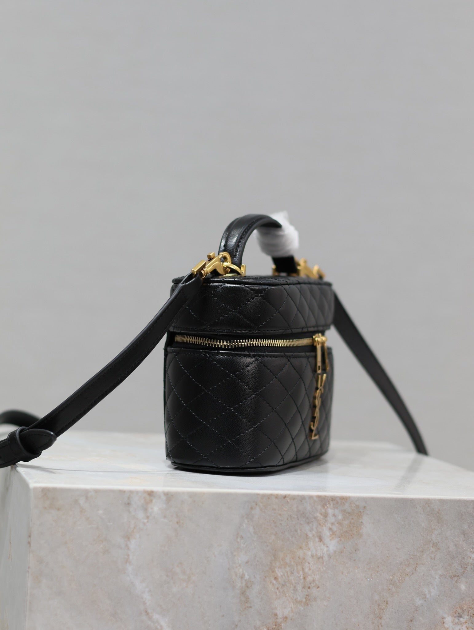 SAINT LAURENT GABY MINI VANITY 18 IN BLACK QUILTED LAMBSKIN GOLD HARDWARE
