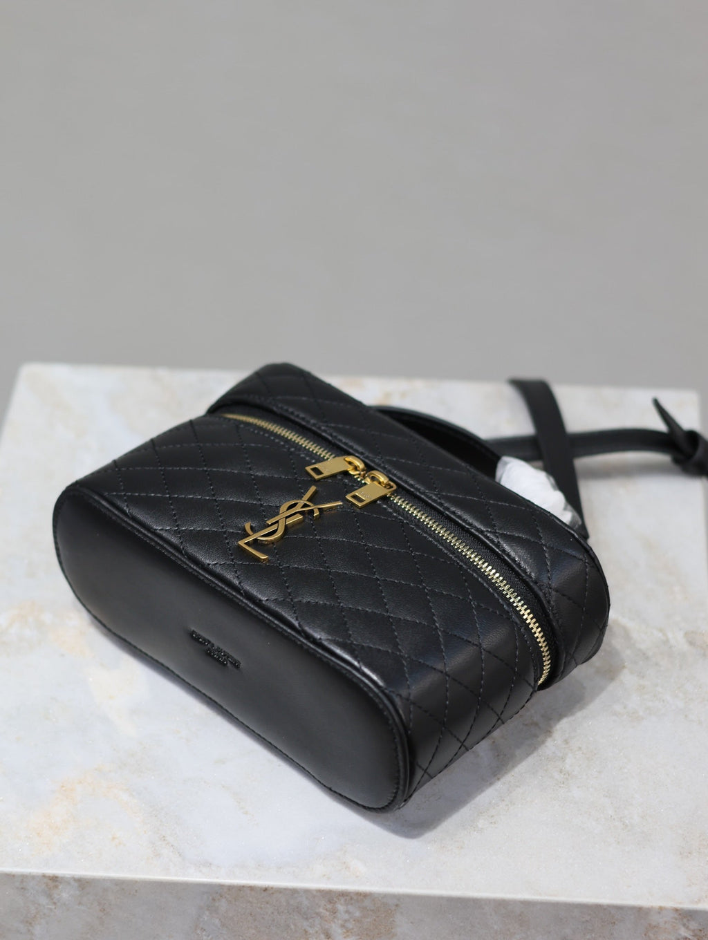 SAINT LAURENT GABY MINI VANITY 18 IN BLACK QUILTED LAMBSKIN GOLD HARDWARE