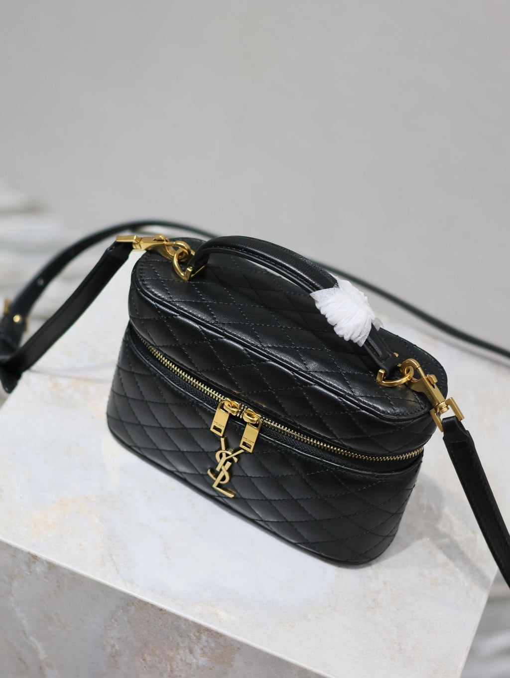 SAINT LAURENT GABY MINI VANITY 18 IN BLACK QUILTED LAMBSKIN GOLD HARDWARE