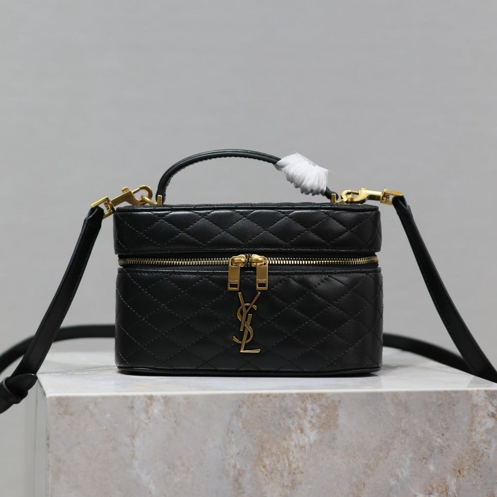 SAINT LAURENT GABY MINI VANITY 18 IN BLACK QUILTED LAMBSKIN GOLD HARDWARE