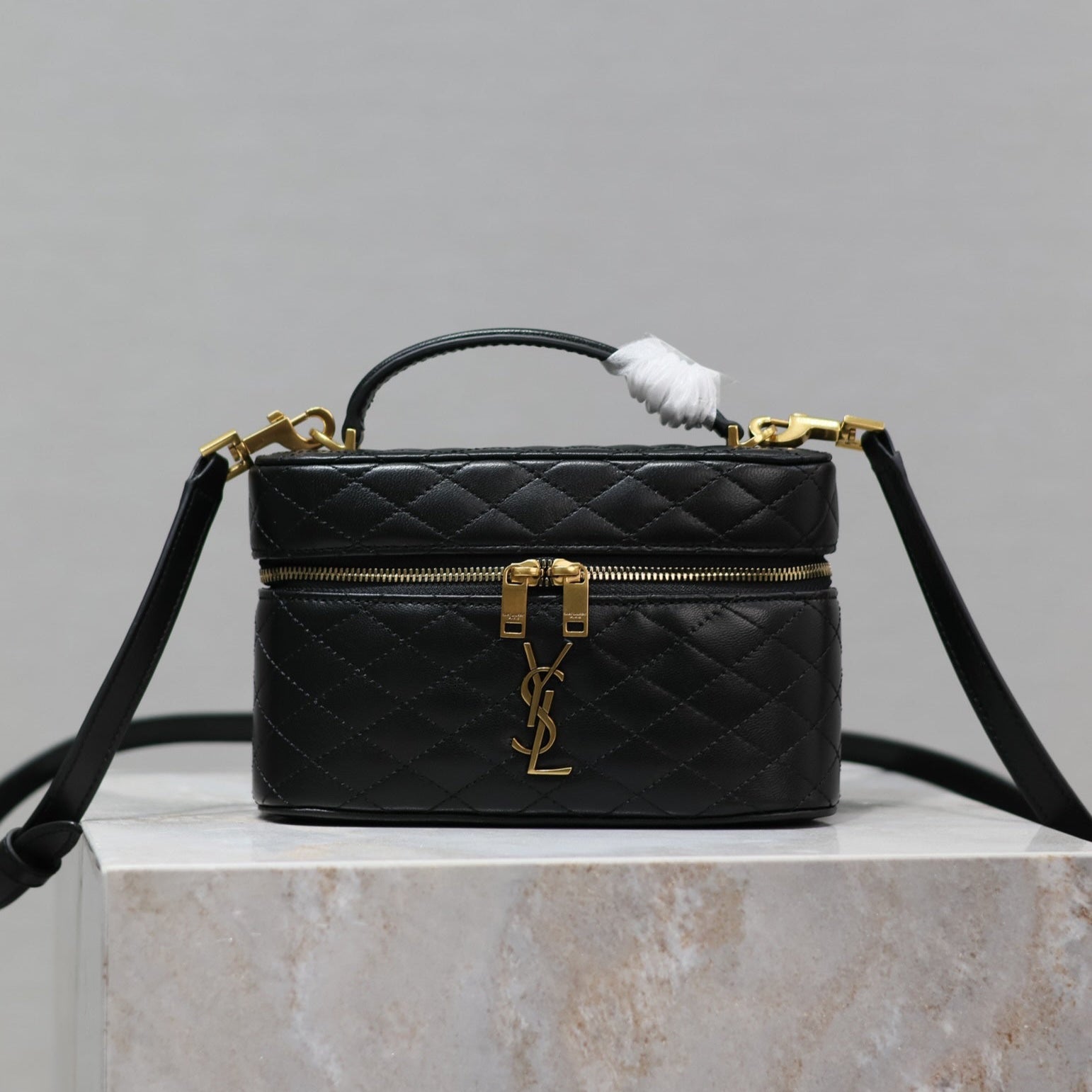 SAINT LAURENT GABY MINI VANITY 18 IN BLACK QUILTED LAMBSKIN GOLD HARDWARE