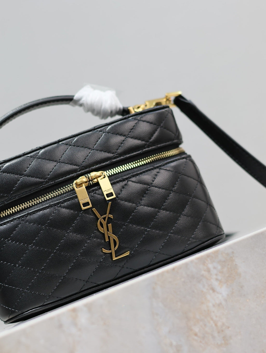SAINT LAURENT GABY MINI VANITY 18 IN BLACK QUILTED LAMBSKIN GOLD HARDWARE