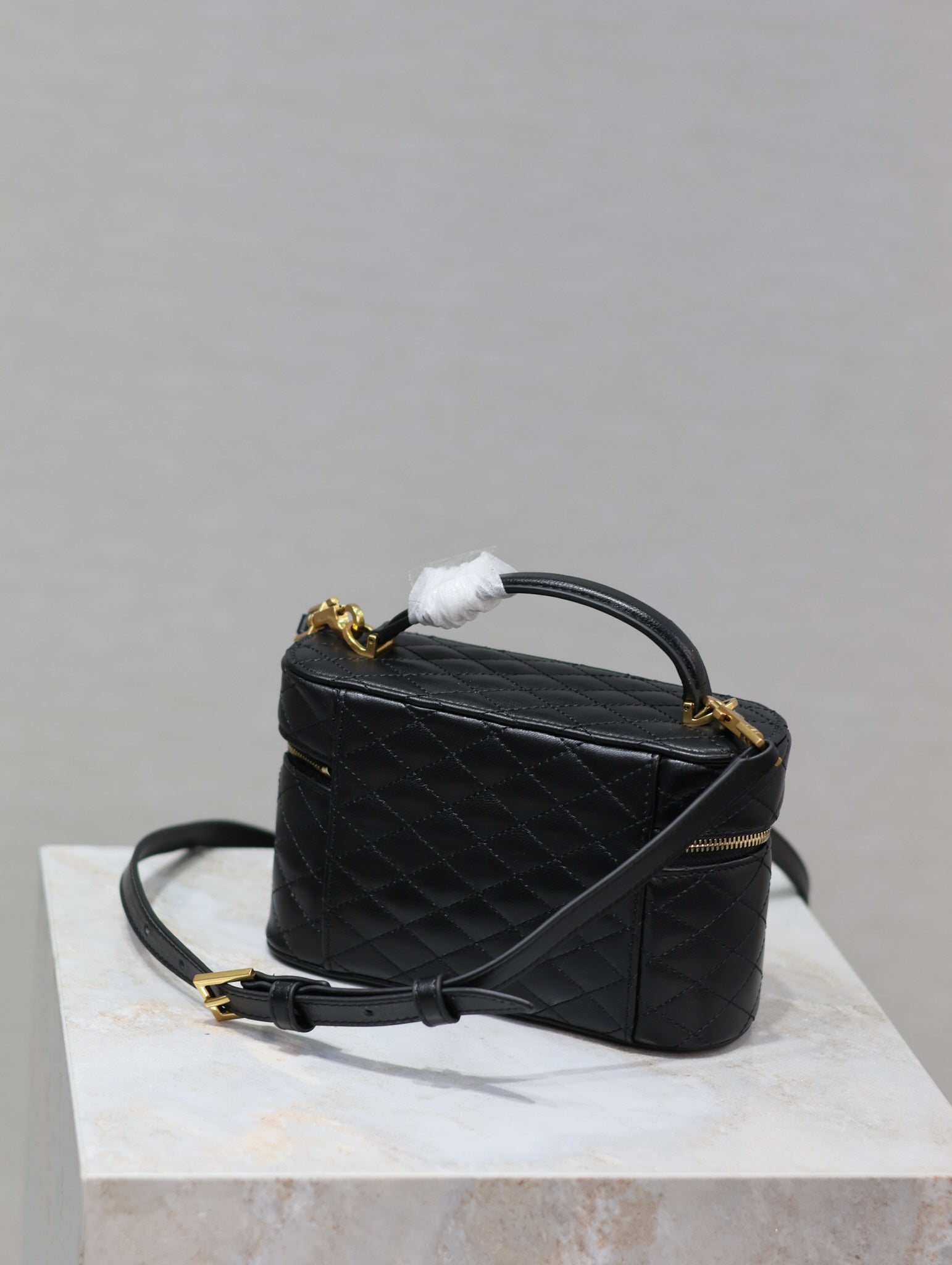 SAINT LAURENT GABY MINI VANITY 18 IN BLACK QUILTED LAMBSKIN GOLD HARDWARE