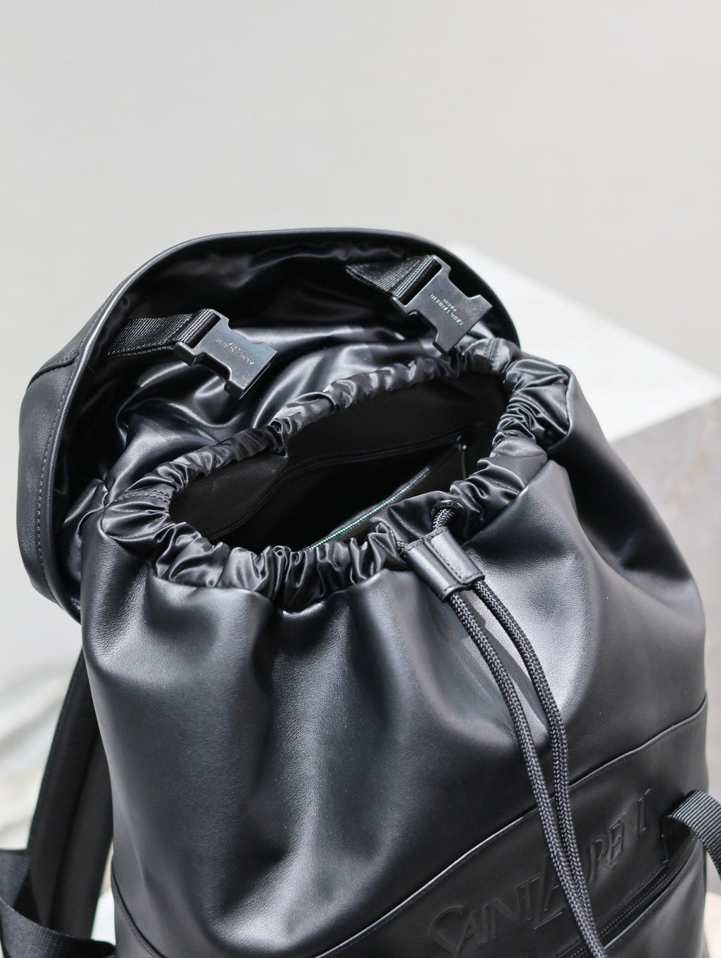 SAINT LAURENT BACKPACK 45 IN BLACK CALFSKIN WITH EMBOSSED LOGO